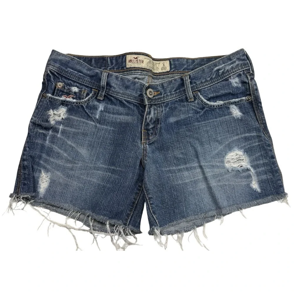 Y2K Hollister Distressed Denim Shorts Size 1 Low Rise Frayed Cutoff Festival